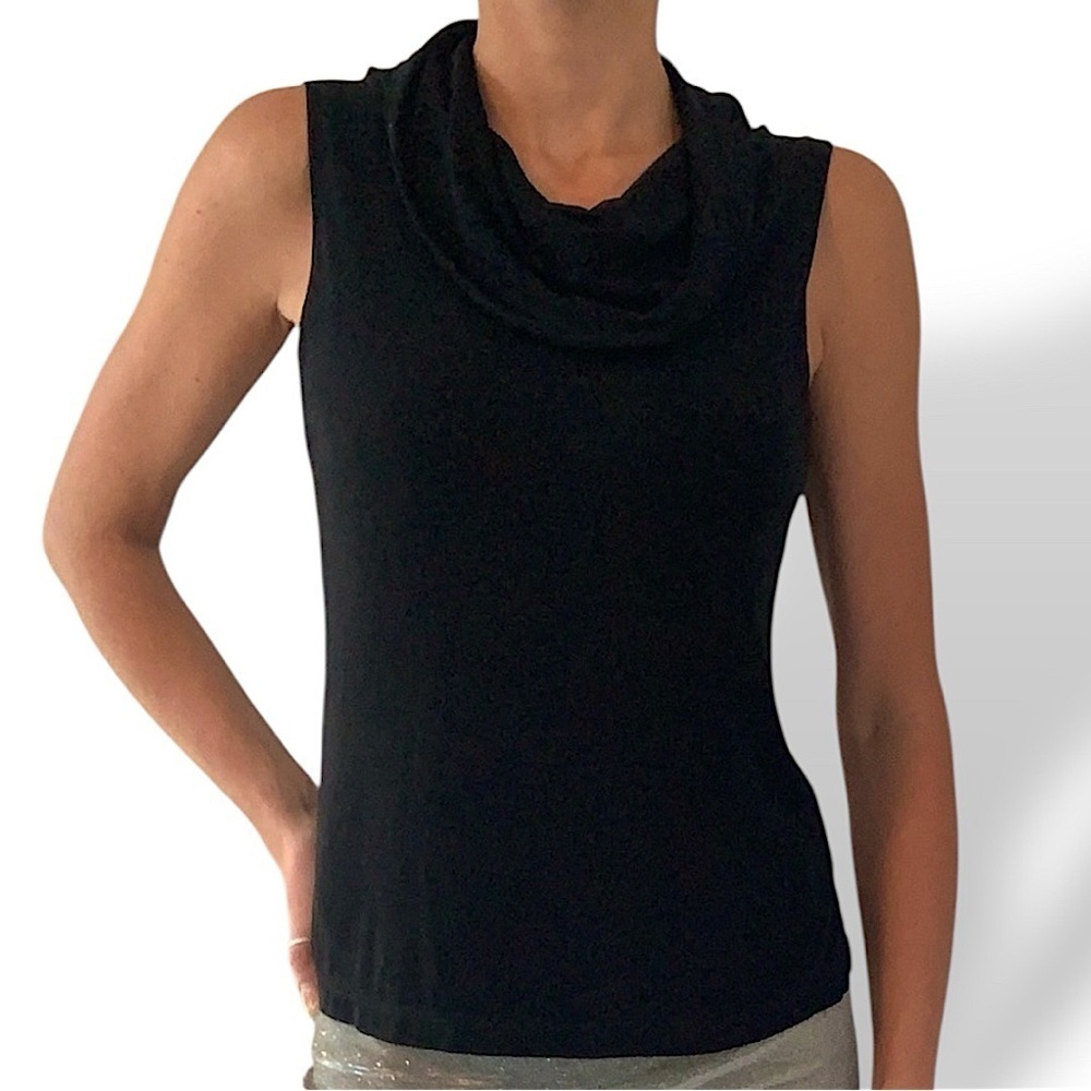 West End Women's Black Liquid Knit Cowl Neck Sleeveless Top